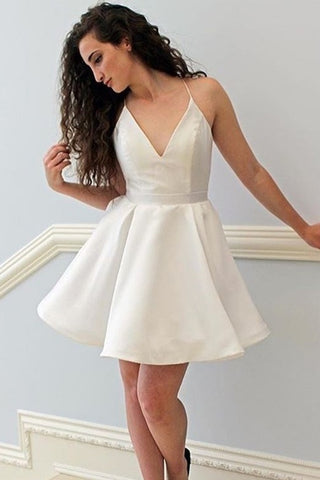 Simple V Neck Ivory Short Prom ...